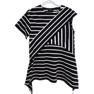 GOEN J. Nautical Navy Striped Asymetrical Flare fit top Sz S  LIKE NEW